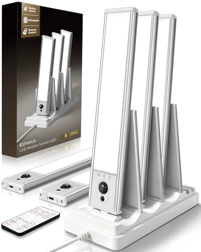 EZVALO 5-Pack Rechargeable Under Cabinet LED Lights with Remote & Charging Station - Cool White