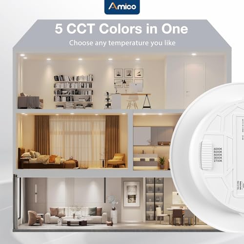 Amico Recessed Lighting 6 Inch Flat LED Can Lights White 12-Pack, 5 CCT