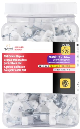 Gardner Bender PS-225J Plastic Staples ½ Inch, 225 Pack for Romex & NM Cable
