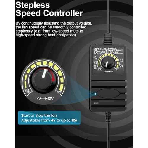 GDSTIME 120mm x 38mm 12V DC Axial Fan with 4 Inch Duct Flange Variable Speed Controller, 110V 120V AC Powered, Small Air Exhaust Fume Smoke Extractor Kit for Soldering, 3D Printer Enclosure