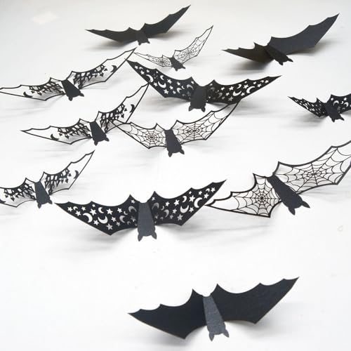 KTAABTR 36PCS Black Halloween Bat Wall Stickers - Large Decor for Walls & Parties