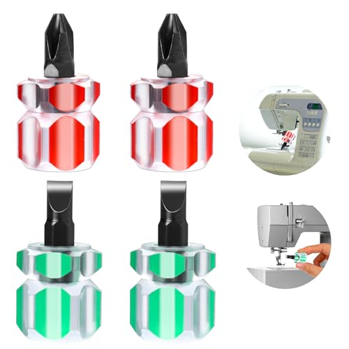 4 Pieces Sewing Machine Screwdriver Sewing Machine Tools Small Stubby Screwdriver with Flat Head and Cross Head for DIY Repairing Sewing Projects