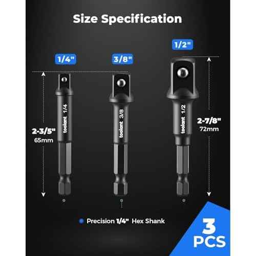toolant Impact Socket Adapter Set, 3 pcs, 1/4", 3/8", 1/2" Drive, Hex Shank Drill Bit Adapter with Holder, Compatible with Power Drill & Impact Driver