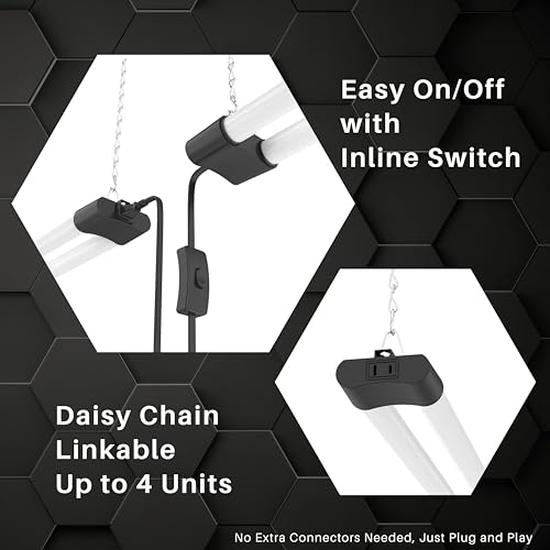 Quarterback 4FT 40W LED Shop Light with Inline Switch - Daylight White 5000K, Surface or Suspension Mount, Model 1