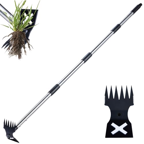 NICOFPHY Long Handle Weed Puller Tool with Heavy Duty Hoe & Rake