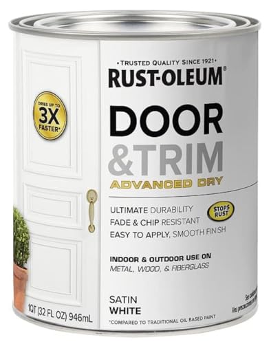 Rust-Oleum Advanced Dry Door & Trim Paint Satin White Quart - Ready to Use, Fast-Drying
