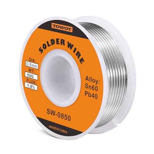 TOWOT Tin Lead Rosin Core Solder Wire for Electrical Soldering, Content 1.8% Solder Flux Sn60-Pb40 (0.8mm, 50g)
