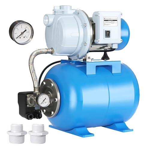 Blue 1.5HP Shallow Well Pump with Pressure Tank, 1340GPH, Automatic Irrigation Water Booster System
