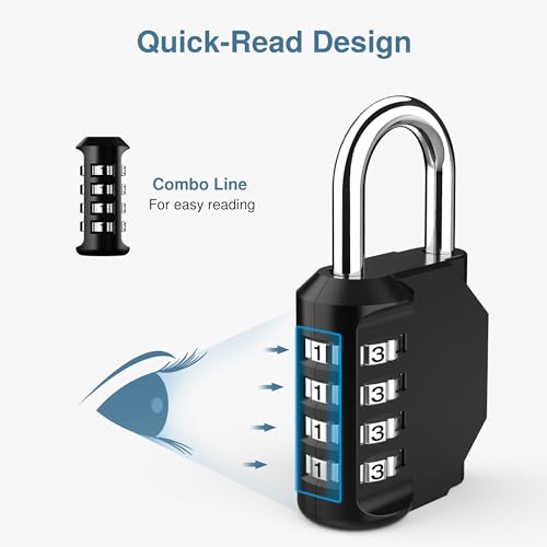 Puroma 2 Pack Combination Lock for Gym Lockers, 4-Digit Steel Padlock, Black