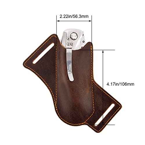 Knife Sheath,Belt Buckle Knife Sheath,Leather Knife Sheaths for Belt,Pocket Knife Folding EDC Belt Knife Holster,Open Top Knife Belt Leather Sheath for 5 inch Folding Knife.Gift for Men.