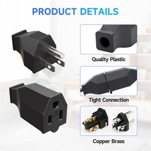 2 Sets Extension Cord Replacement Ends Male and Female 3 Prong Plug 125V 15A YY034