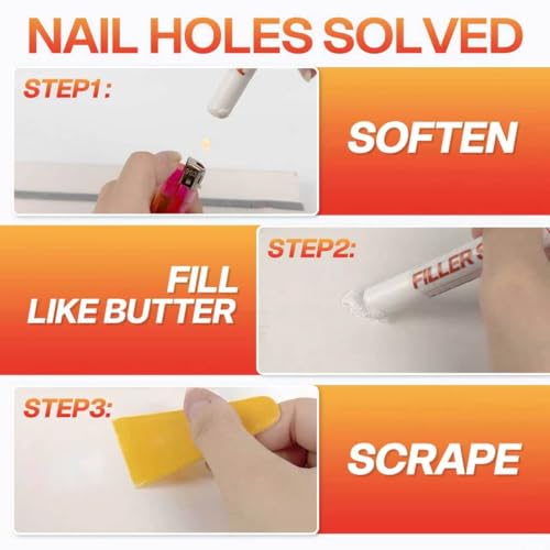 SMAPHY White Wood Filler Sticks 3 Pack - Nail Holes & Baseboards Repair - No Sanding Needed