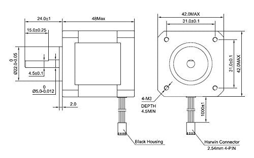 STEPPERONLINE Nema 17 Stepper Motor 1.65x1.65in Bipolar 2A 59Ncm for 3D Printers