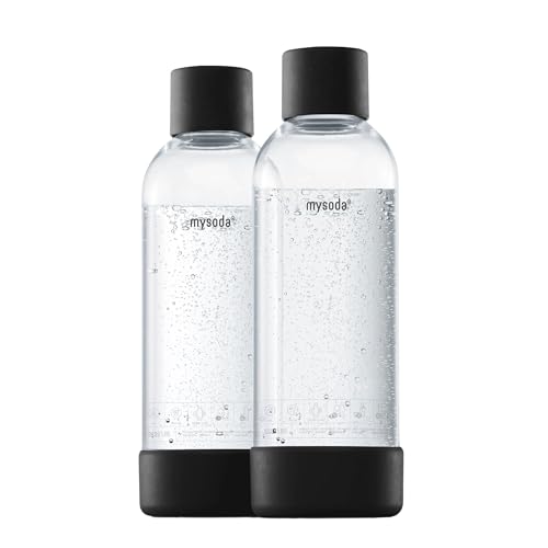 Mysoda 1L Carbonating Bottles (2-Pack) Black | BPA-Free Solid PET, Quick-Lock