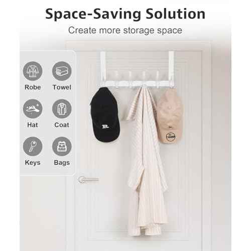 Over The Door Hooks, Door Hanger Hooks for Hanging, Over The Doors Towel Racks for Bathroom, Coat Rack Dorm Essentials (1Pack, White, Fit 1-3/4" Doors)