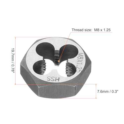 HARFINGTON Hex Threading Die M8 x 1.25 Metric Thread Right Hand High Speed Steel Rethreading Fixed Die Screw Cutting Tapping Repair Tool