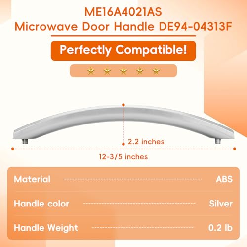 Polerden ME16A4021AS Microwave Door Handle for Samsung DE94-04313F Replacement (No Screws, Silver)