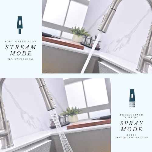 Kitchen Faucet with Pull Down Sprayer SUS304 Stainless Steel High Arc Brushed Nickel Pull Out Kitchen Sink Faucets Utility Laundry Farmhouse Camper Rv Modern for 1 or 3 Hole Sink, KF1-BN