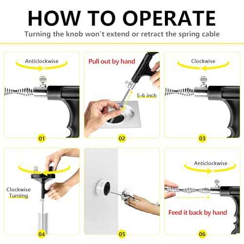 Drain Auger 25 Ft with Gloves, Plumbing Snake Drain Auger Hair Clog Remover, Heavy Duty Pipe Drain Clog Remover for Bathtub Drain, Bathroom Sink, Kitchen Cleaning