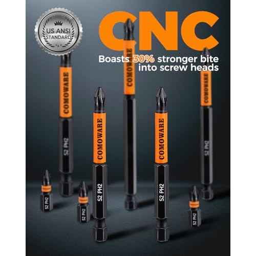 COMOWARE 12pcs Phillips Head Drill Bits #2, S2 Steel 1/4" Hex Bit Set, Anti Slip Screwdriver Bits, 1-6" Length, CNC Tip Magnetic Drill Bit, Impact Hex Bitss Sets For Electronic Devices Disassembly
