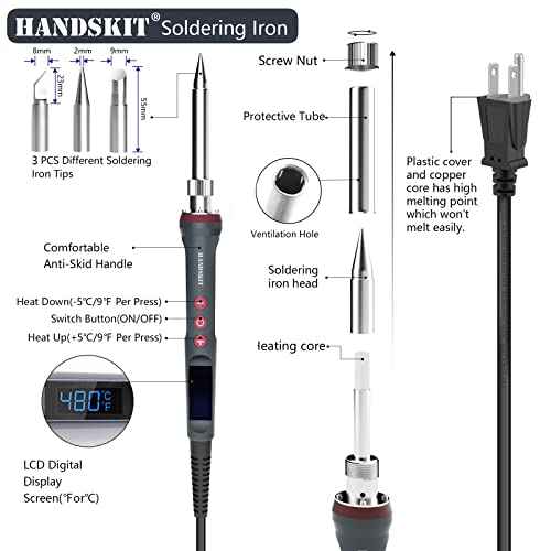 Solder Iron, 200W 110V Soldering Iron Digital Soldering Kit for Soldering, 6-in-1 Solder Iron Kit Welding Tool, Adjustable Temperature from 180 to 480¡É, 3 solder tips, Solder wire, Solder Iron Stand