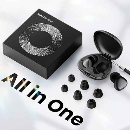 Ear Plugs for Sleeping Noise Cancelling, 45dB Reusable Silicone Earplugs with 6 Eartips and Carry Case, Ear Plugs for Concert & Hearing Protection, Sleep, Travel, Focus & Noise Reduction, Black