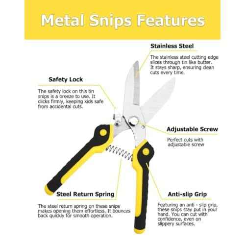 Aviation Tin Snips 9 Inch Heavy Duty Metal Cutter Shears Straight Cut for Cutting Metal Sheet, Chicken Wire, Artificial Flowers, Easy Grip, Stainless Steel Cutter