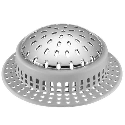 Large Grey Bathtub & Sink Drain Hair Catcher - Rustproof Zinc Alloy, Easy to Clean & Stay in Place