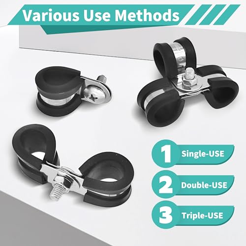 168Pcs 304 Stainless Steel Cable Clamps Kit, 6 Sizes (1/4"-3/4") Pipe Clamps with Rubber Cushioned Insulation, Wire Clamps for Electrical Wiring, Includes Screws & Screwdriver