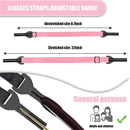 Glasses Strap,Adjustable Eyeglasses Strap 5PCS Anti-Slip Sunglasses Strap for Men Women, Eye Glasses Straps Kids Glasses Strap Sports (8.7-22inch, Black/Pink/Yellow/Purple/Red)