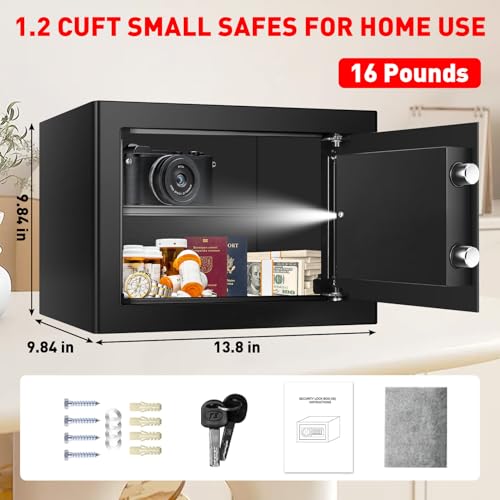 Psisuvry 1.2 Cu Ft Small Fireproof Home Safe with Digital Keypad & Removable Shelf