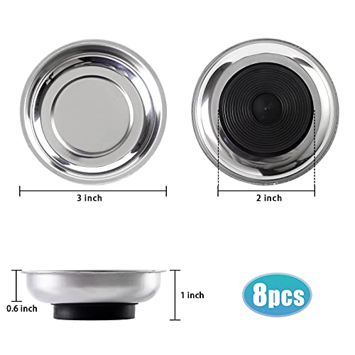 Rechabite 8 Pieces 3" Magnetic Bowl Trays Set - Stainless Steel Parts Holder for Screws & Bolts