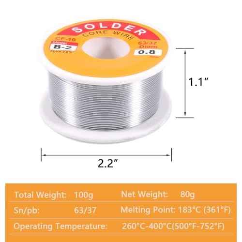 63/37 Tin-Lead Rosin Core Solder Wire for Electrical Soldering, Flux Content 2%, 0.8mm, 100g(Net 80g)