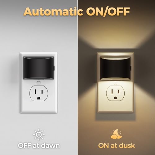 DORESshop Night Light Wall Plug, Adjustable 3000K Warm White, Black - 2 Pack