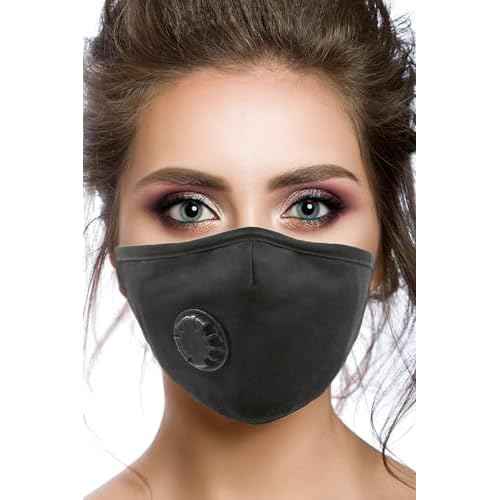 MountainAir Black Dust Mask with 4 Carbon Air Filters and Respirator Filter Valve ? Reusable, Washable & Breathing Valve Mask