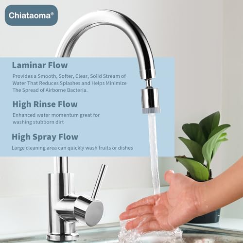 CHIATAOMA Chrome 3-Function Swivel Faucet Aerator for Kitchen Sink - 55/64 inch Female Thread