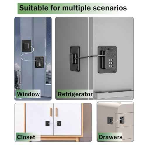 2 Pack Refrigerator Locks with 3 Digit Code, Easy Install Fridge Lock Combination, Premium Freezer Lock, Child Proof Cabinet Locks for Refrigerators, Drawers, Closets, Windows (Black)