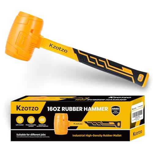 16oz Rubber Mallet Hammer, Fiberglass Handle, Rubber Mallet for Flooring, Tent Stakes, Woodworking, Camping, Soft Blow Tasks without Damage£¬ 2025 upgraded seamless rubber hammer£¨yellow£© (16OZ)