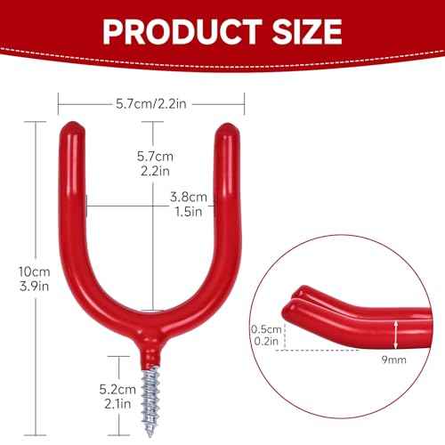 6 Pack Garage Storage System Steel U Hooks with Anti-Slip Coating Home Improvement and Organization Screw in Hooks Easy Wall Mounting Heavy Duty Bike and Ladder (Red, 6 Pack)