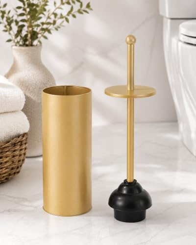 Zahari Home Gold Toilet Plunger with Holder - Heavy Duty Cleaning & Strong Suction