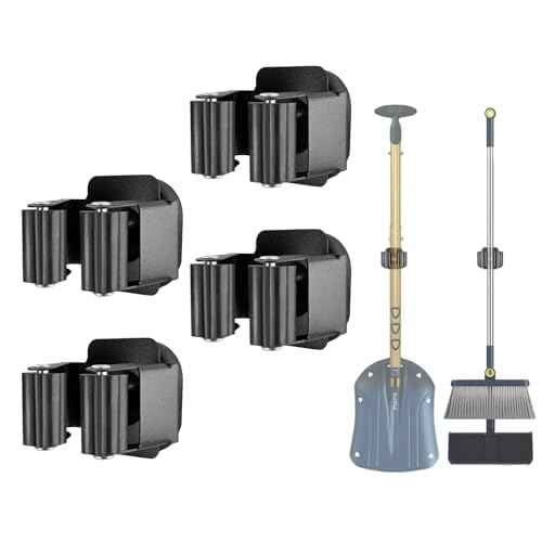 Upgraded Magnetic Broom and Mop Holder Wall Mount, Space-Saving Heavy Duty No Drill Over the Door Broom Gripper RV Camper Wall Organizer,Black,4 Pcs