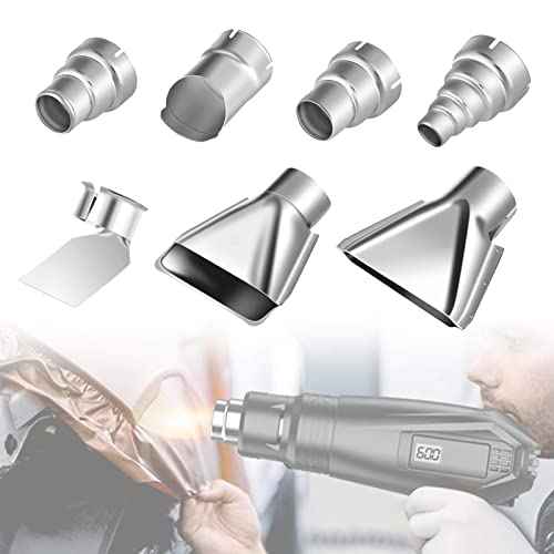 7Pcs Heat Gun Nozzle Kit for Shrink Wrapping Welding Electronics, Stainless Steel Reflector Nozzle Soldering Station Nozzle Tool Hot Air Gun Accessories