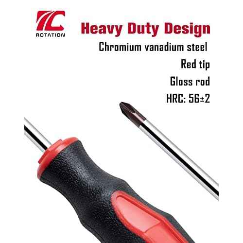 ROTATION 6PCS Magnetic Tip Screwdriver Set, 3 Phillips and 3 Flat, Red Tip | Red, Gloss, S2 Steel)