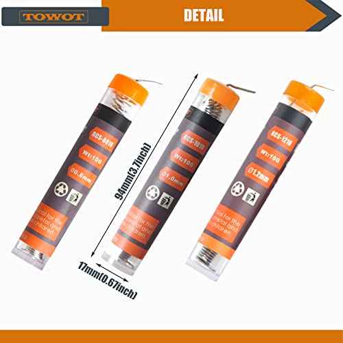 TOWOT Solder Wire with Rosin Core 3 PCS (1.2 mm/1.0 mm/0.8 mm) 10 g Tin Lead Rosin Core Flux Iron Welding Tool for Electrical Soldering