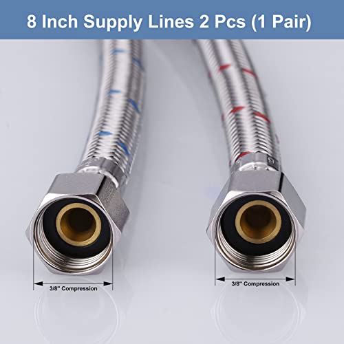 Faucet Supply Lines 3/8" to Female Compression Thread 1 Pair, ARCORA