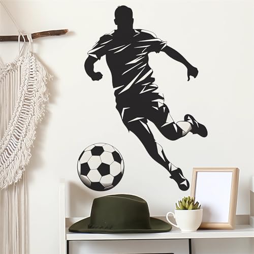 Soccer Player Sport Wall Stickers, sacinora Sport Silhouette Wall Decals Removable Vinyl Peel and Stick for Kids Teens Boys Bedroom Nursery Playroom Home Decorations