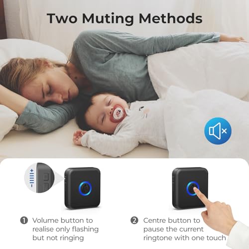 Wireless Doorbell with 1000ft Range - Waterproof, 60 Melodies, 1 Receiver & 1 Button, Black