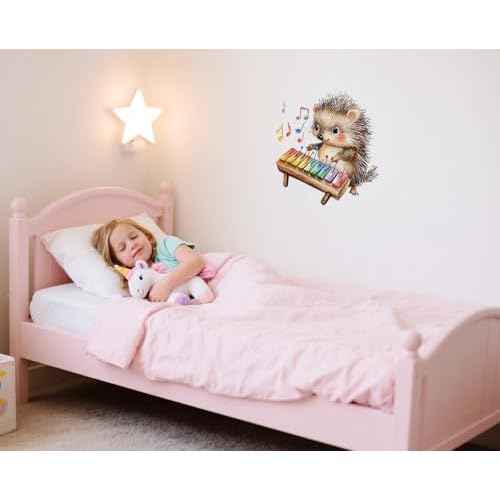 Hedgehog Play Keyboard Wall Stickers, Cute Animals Decal Music Vinyl Waterproof Peel Removable Wall Decor for Nursery Kids Baby Bedroom Playroom Classroom
