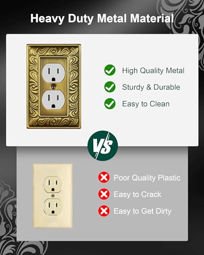 Treewell 6-Pack Antique Brass Paisley Pattern Metal Outlet Cover Plates - Double Duplex Switch Plate