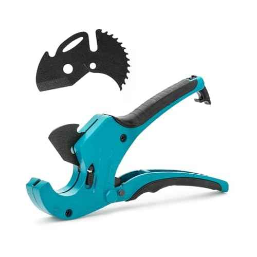 Bates- PVC Pipe Cutter, Cuts up to 1-5/8", Teal Blue Ratcheting PVC Pipe Cutter Tool with 1 Spare Blade, Pipe Cutters PVC Pipe Shears, Plastic Pipe Cutter, PEX Pipe Cutter, PVC Cutter Tool